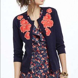 Anthropologie Tabitha navy Posey patch floral embroidered cardigan